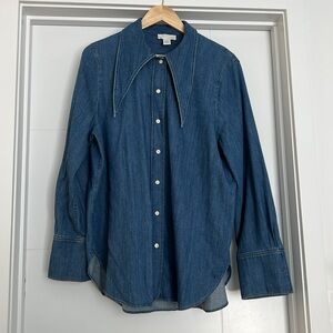 COS Tie Neck Dagger Collar Denim Shirt